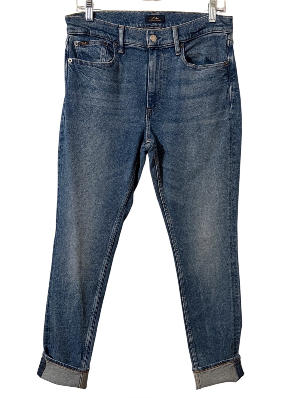 Polo Ralph Lauren Tompkins Mid Rise Skinny Jeans Stretch Denim Womens 30 cuffed